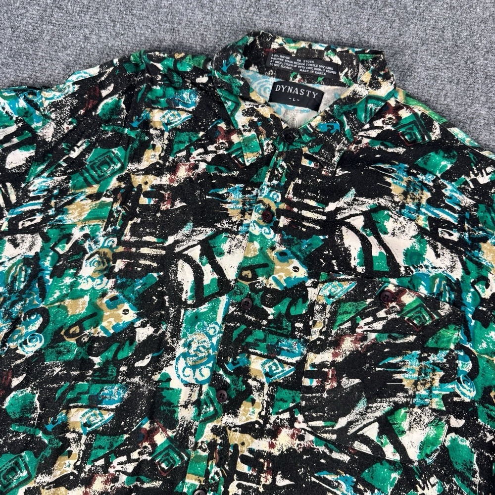 Vintage Dynasty Men's Large Shirt Button‎ Abstract Funky 80s 90s Rayon